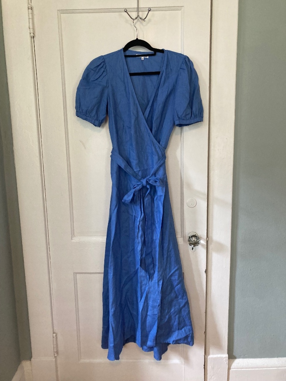 Reformation Weiss Blue Linen Wrap Midi Dress